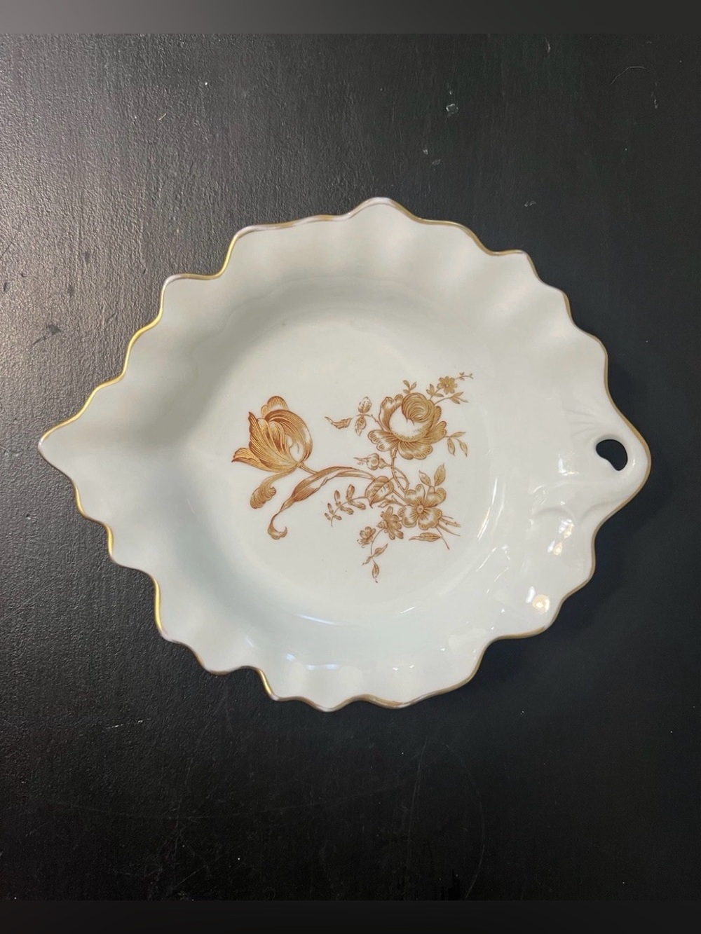Vtg Limoges France Dish Leaf Shaped Porcelain Candy Nut Dish Jewelry Fall Decor